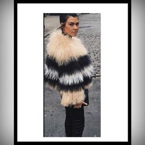 PAM & GELA Mongolian Lamb Colorblock Jacket